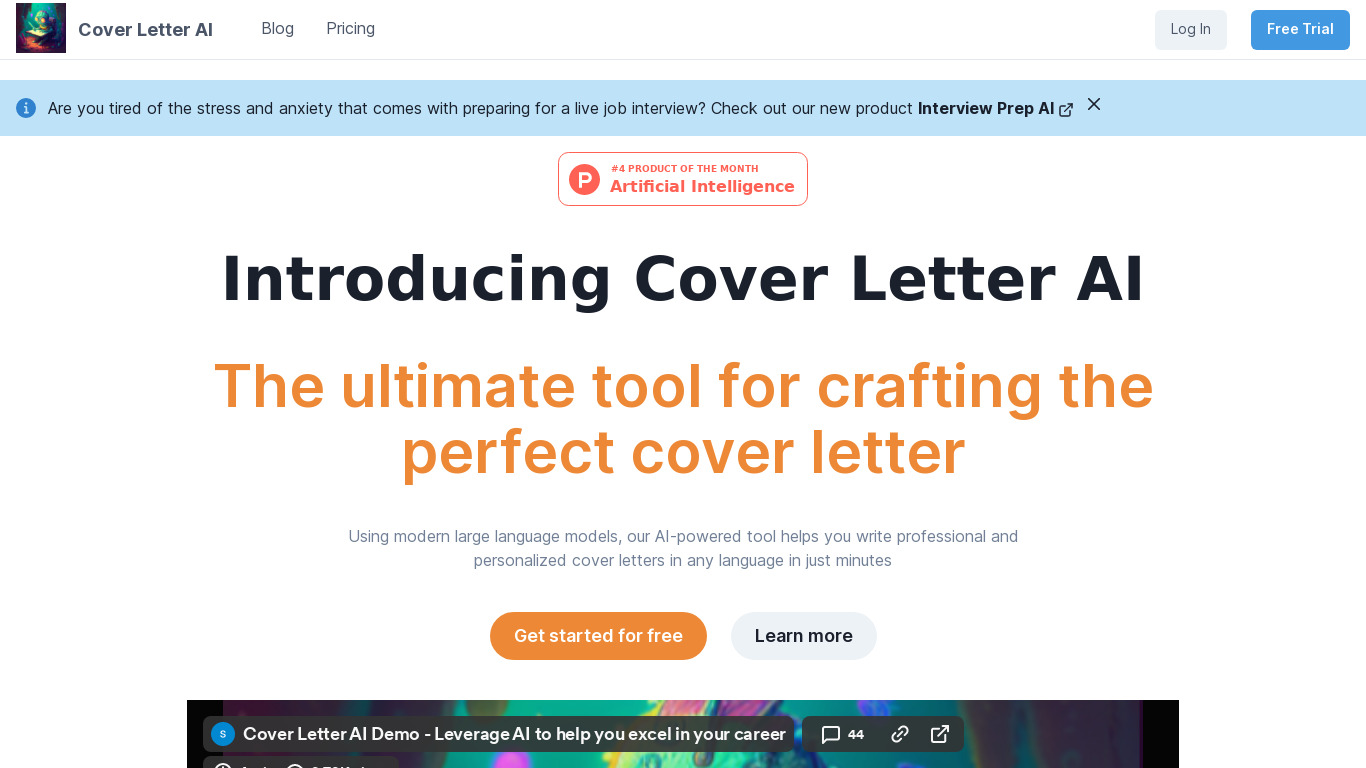 Cover Letter AI Landing page