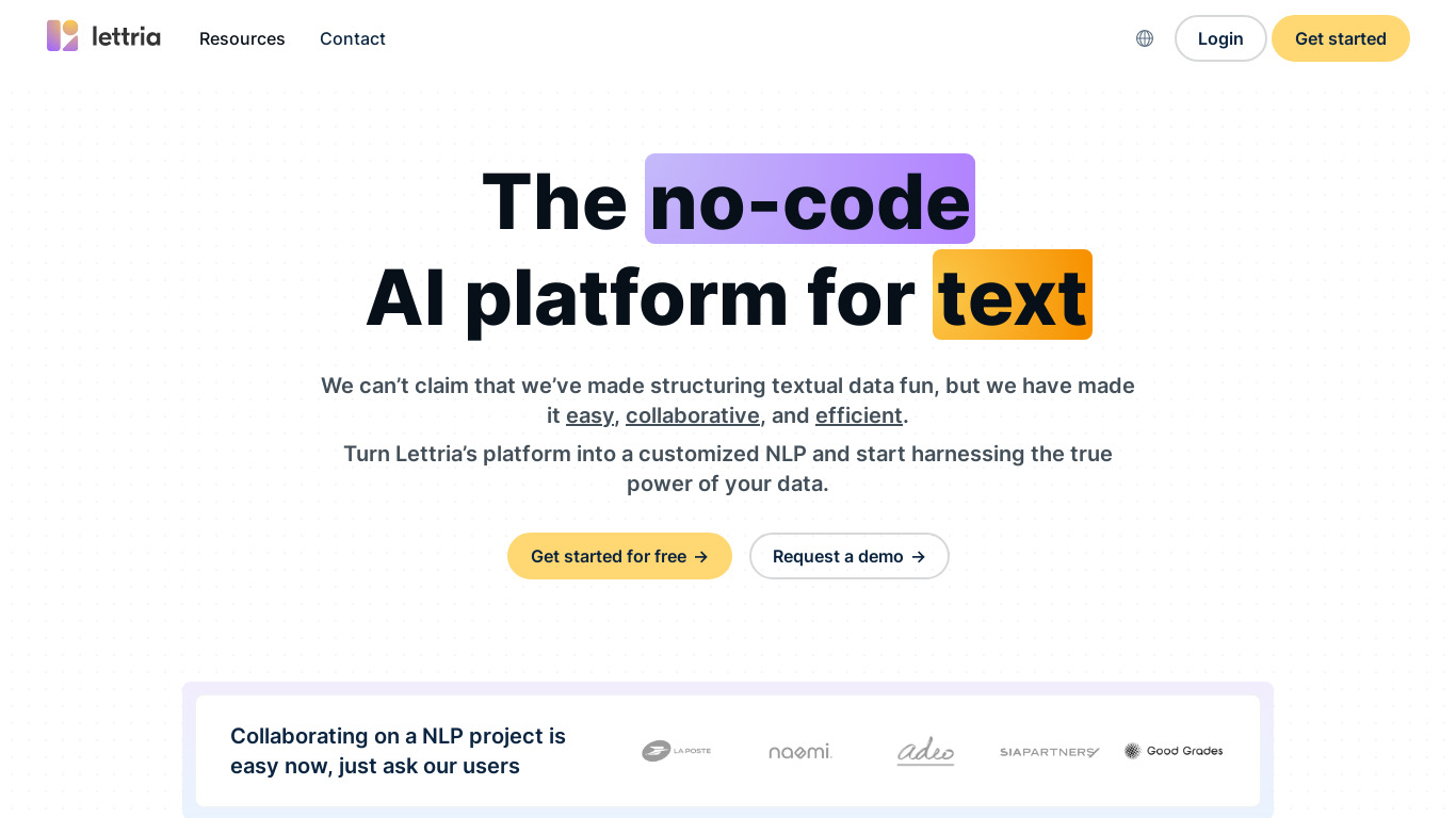 Lettria Landing page