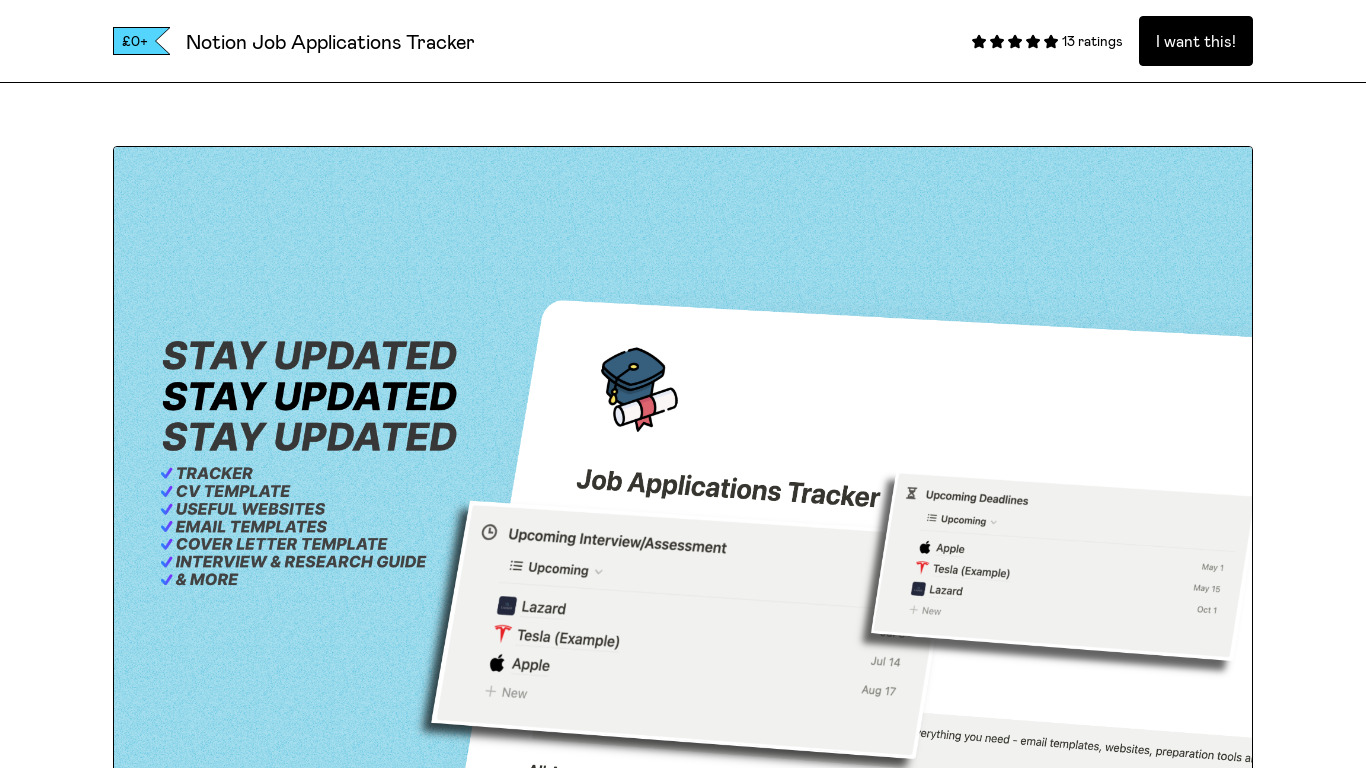 Notion Job Application Tracker Landing page