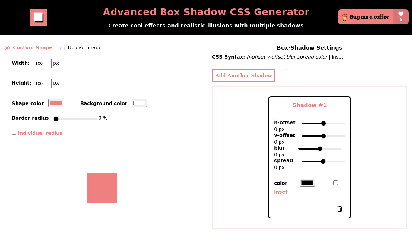 Advanced Box Shadow CSS Generator Landing page
