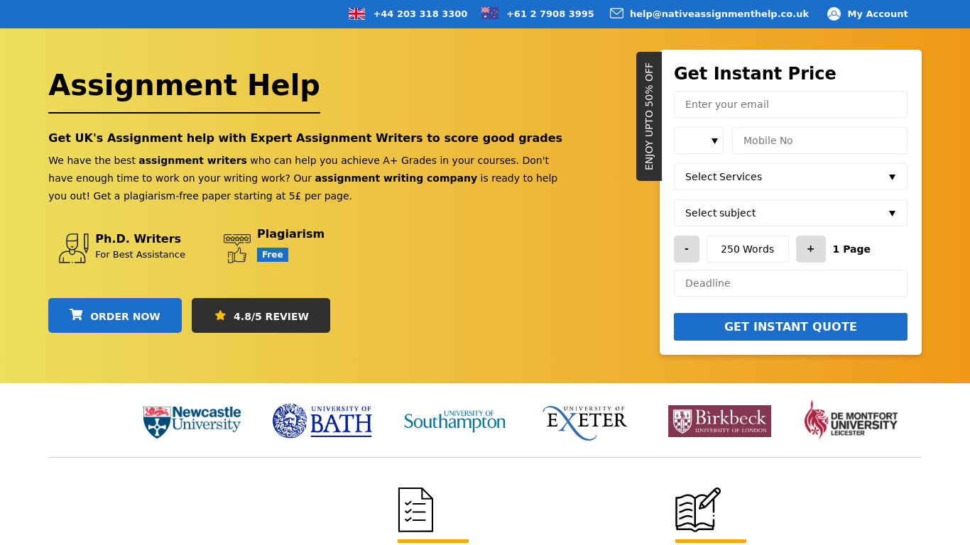 Native Assignment Help UK Landing page