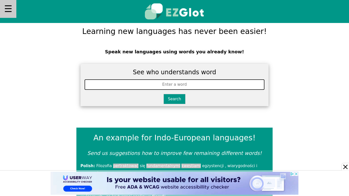 EZGlot Landing page