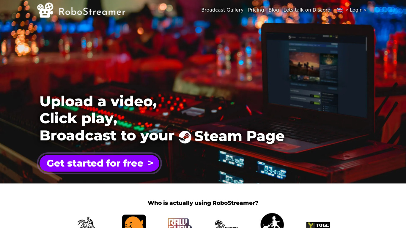 RoboStreamer Landing page