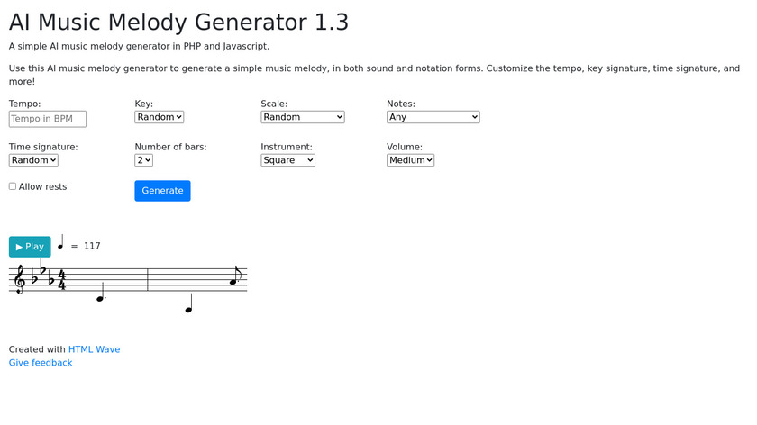 AI music melody generator Landing Page