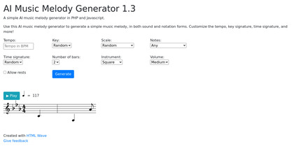 AI music melody generator screenshot