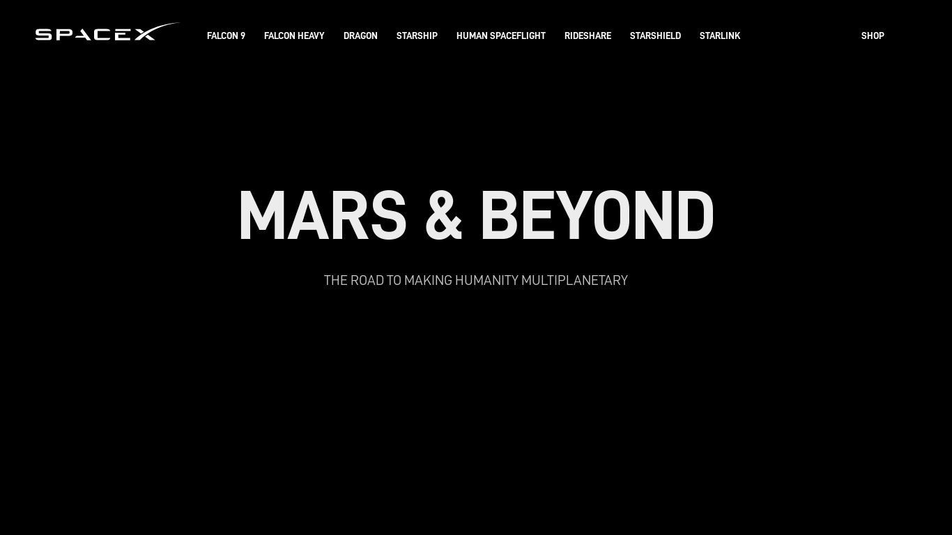 SpaceX Interplanetary Transport System Landing page