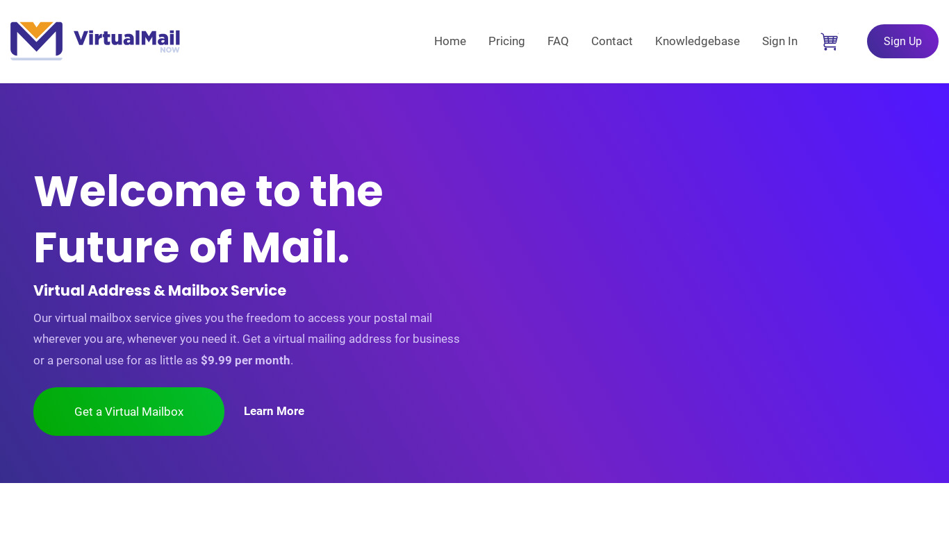 Virtual Mail Now Landing page