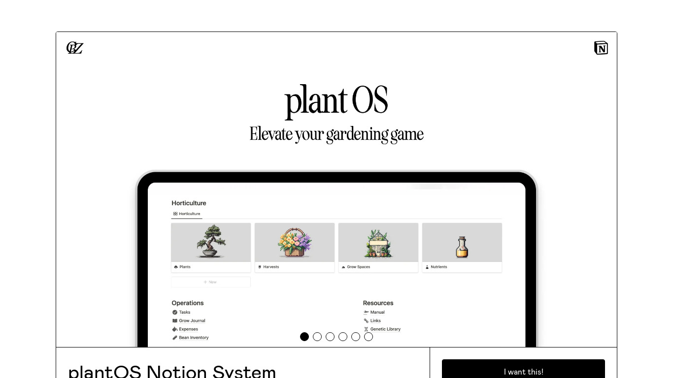 plantOS Landing page