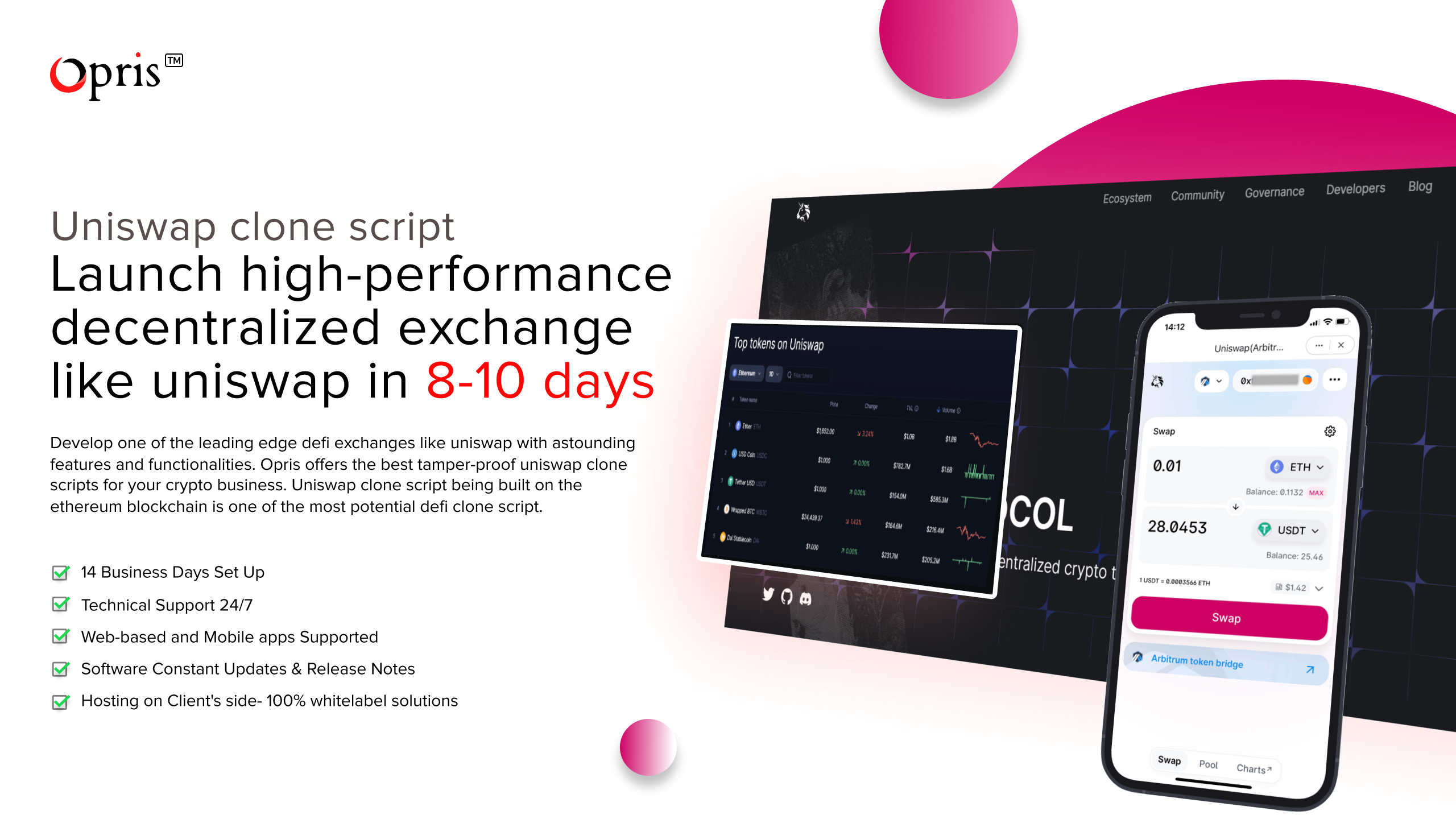 Opris Exchange Uniswap Clone Script Landing page