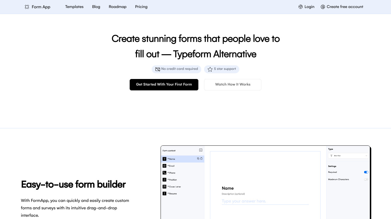 Form App Landing page