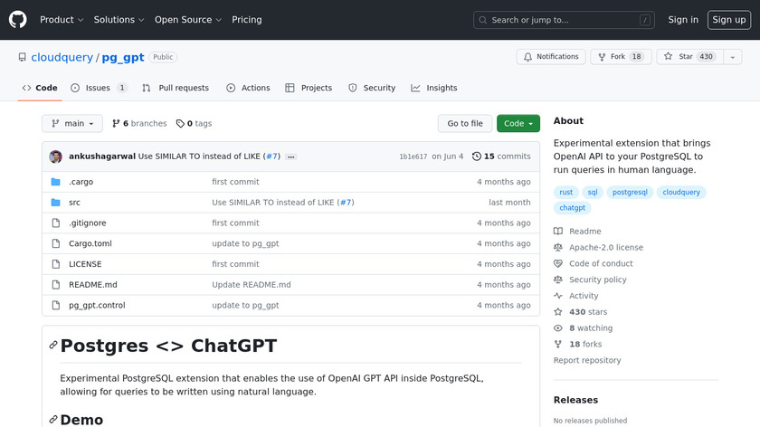 pg_gpt Landing Page