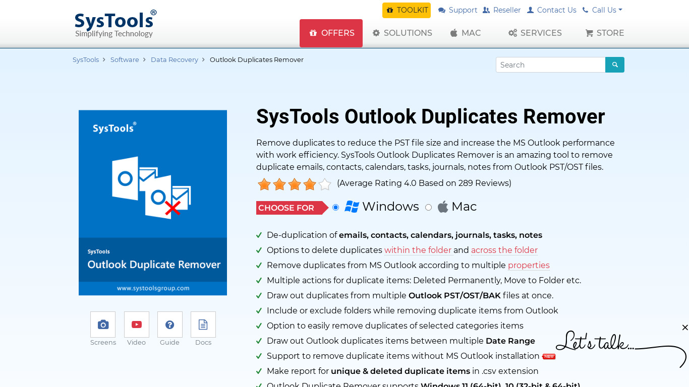 SysTools Outlook Duplicates Remover Landing page