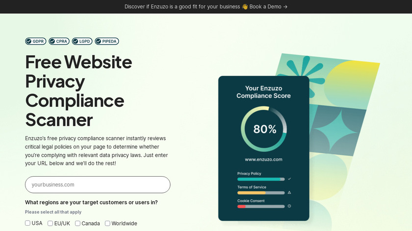 Privacy Compliance Scanner by Enzuzo Landing Page
