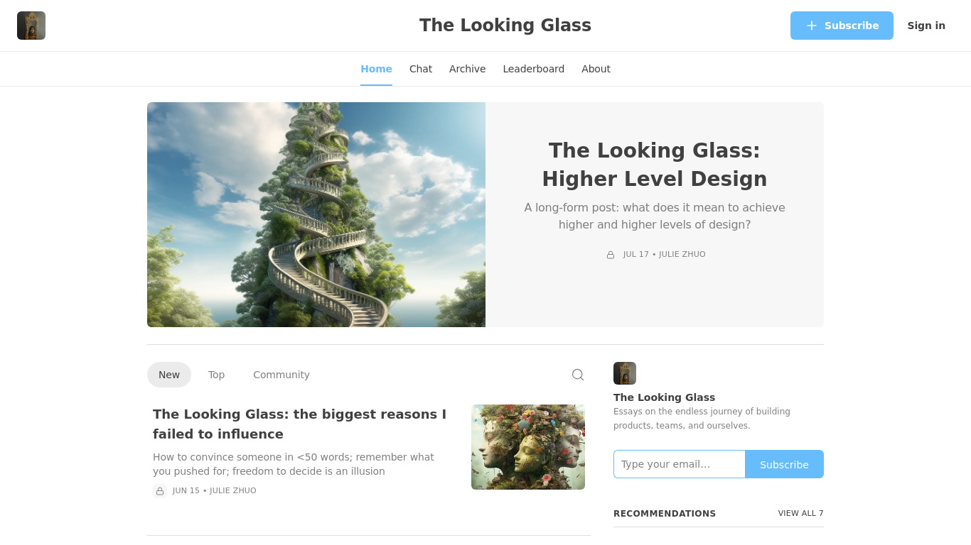The Looking Glass Landing page