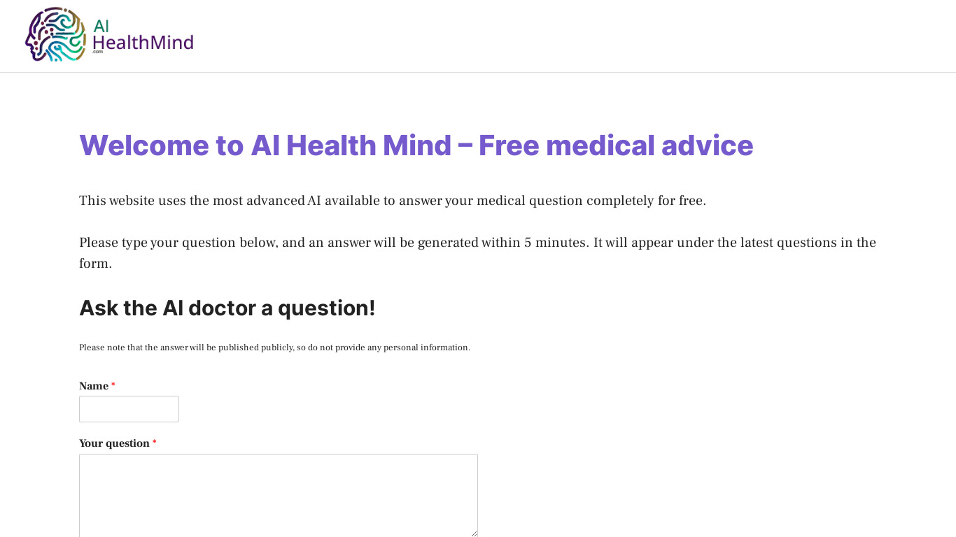 AI Health Mind Landing page