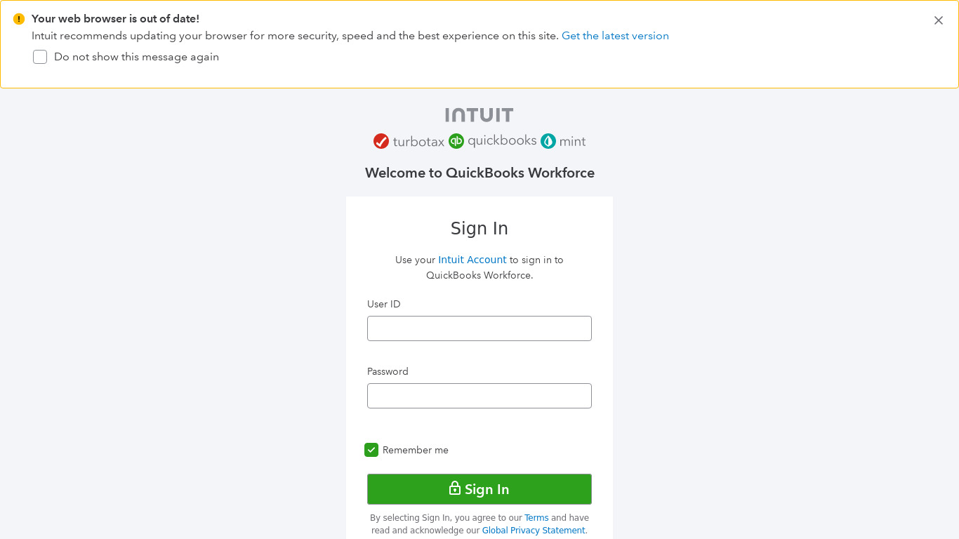 Intuit Workforce Landing page