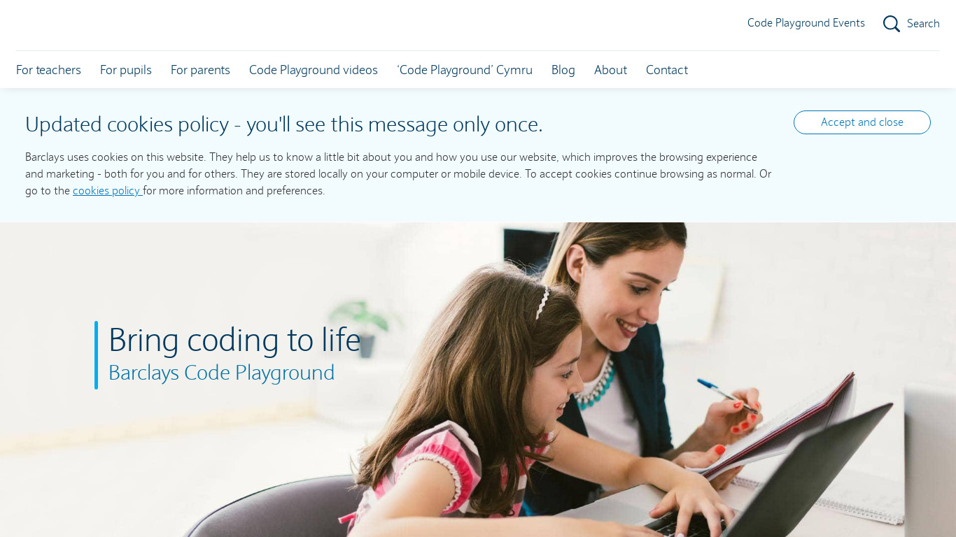 Barclays Code Playground Landing page