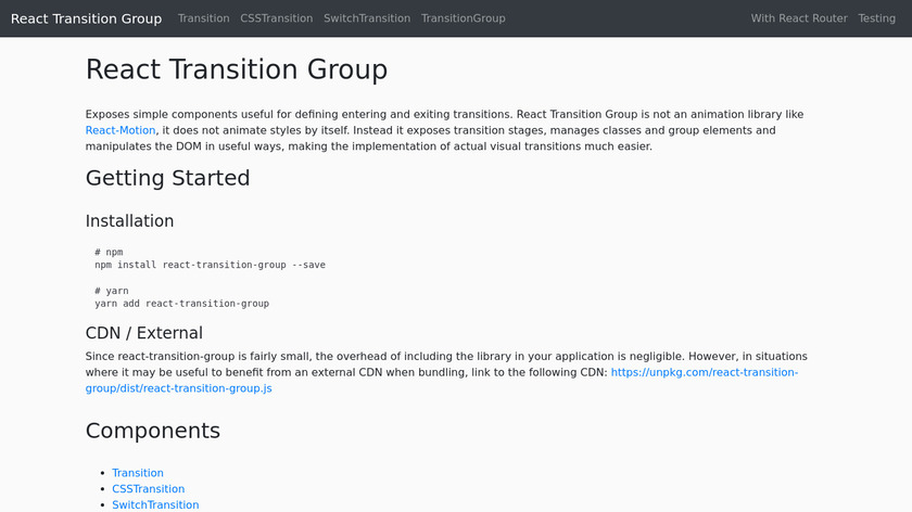 React Transition Group Landing Page