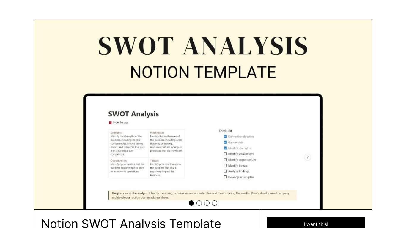 Notion SWOT Analysis Template Landing page