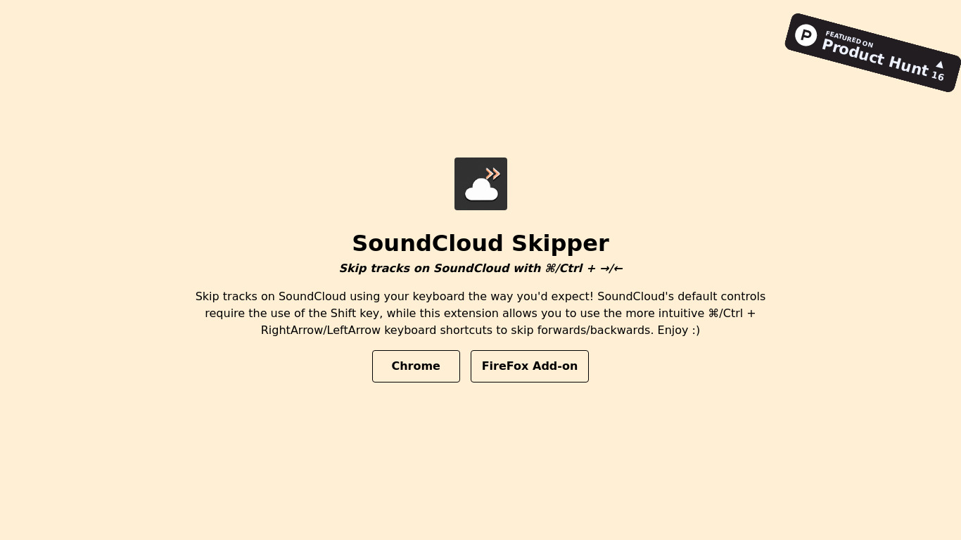 SoundCloud Skipper Landing page