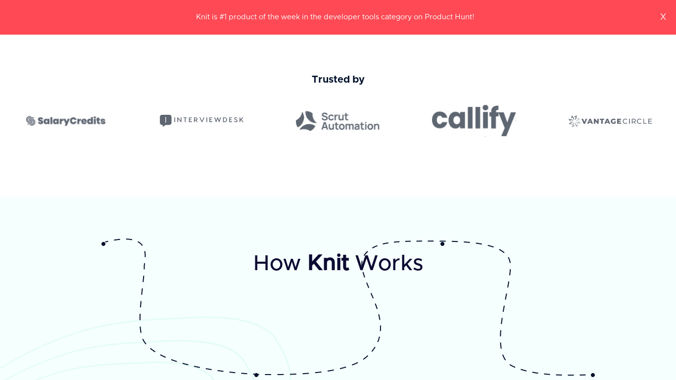 Knit API Landing page