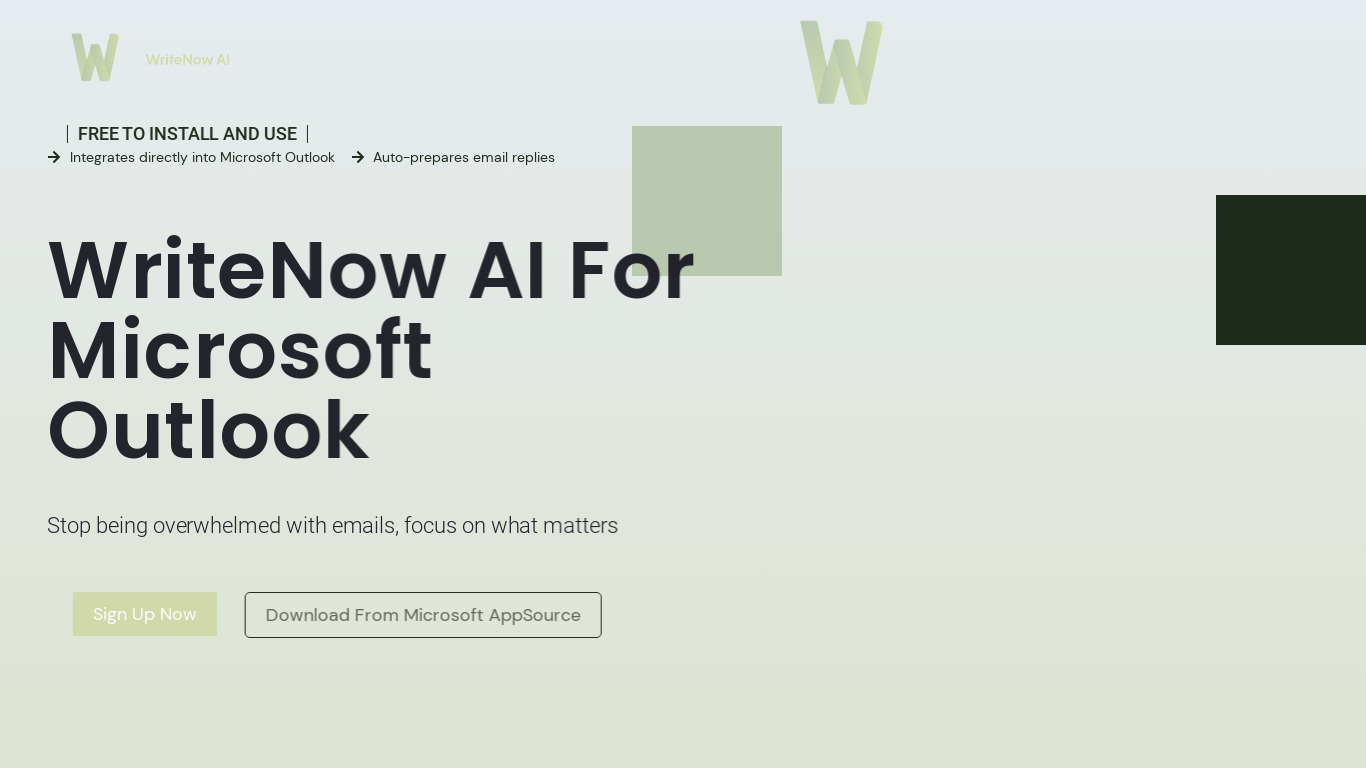 WriteNow AI for Microsoft Outlook Landing page
