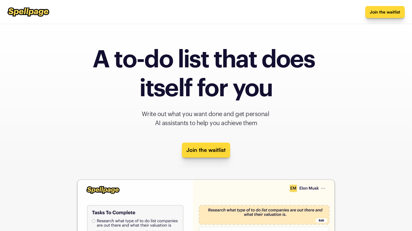 Spellpage Landing page