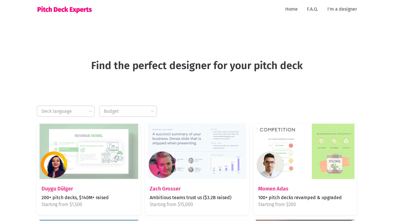 PitchDeckExperts.app Landing page