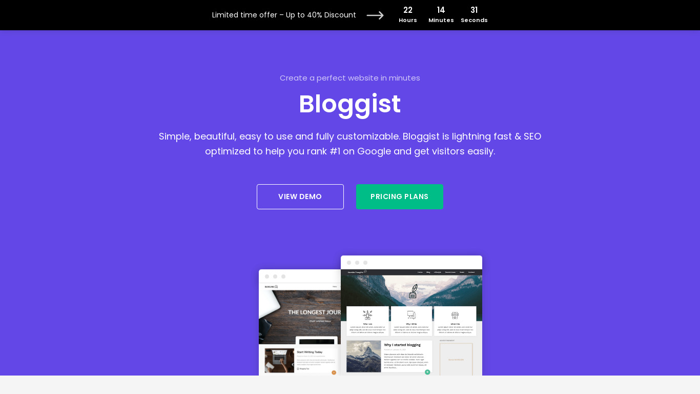 Bloggist WordPress Theme Landing page
