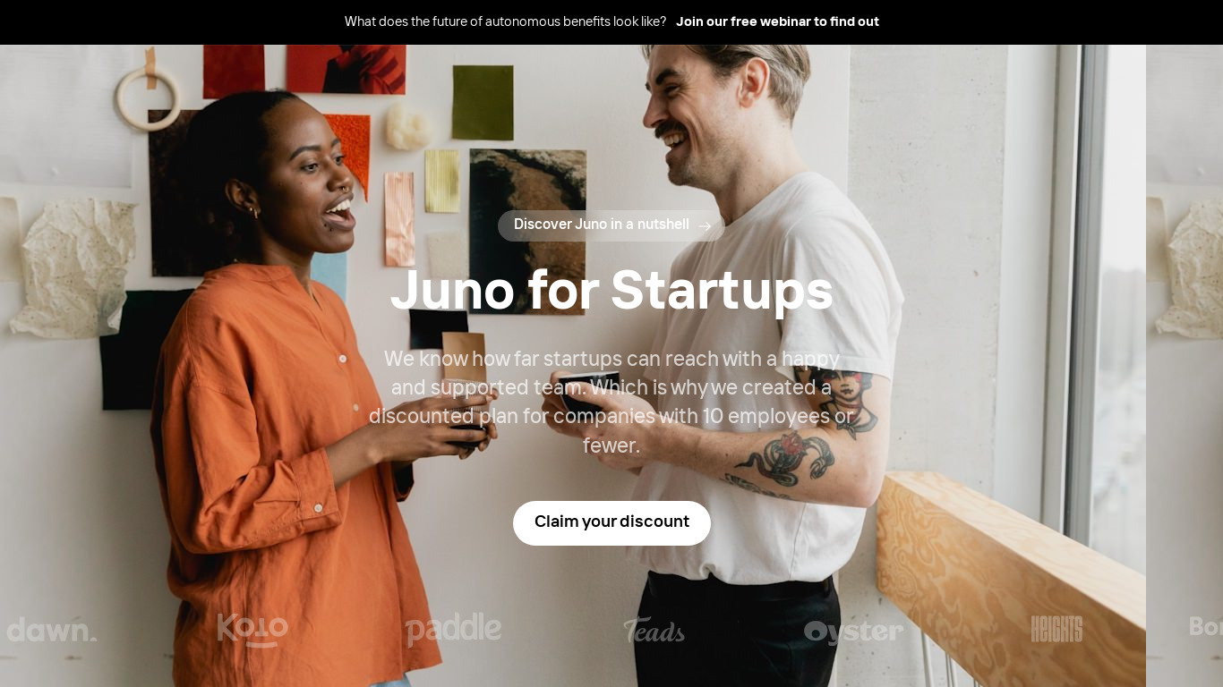 Juno for Startups Landing page