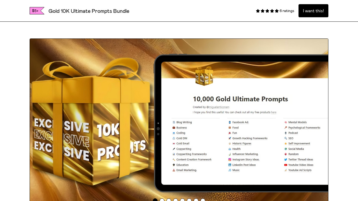 Gold 10K Ultimate Prompts Bundle Landing page