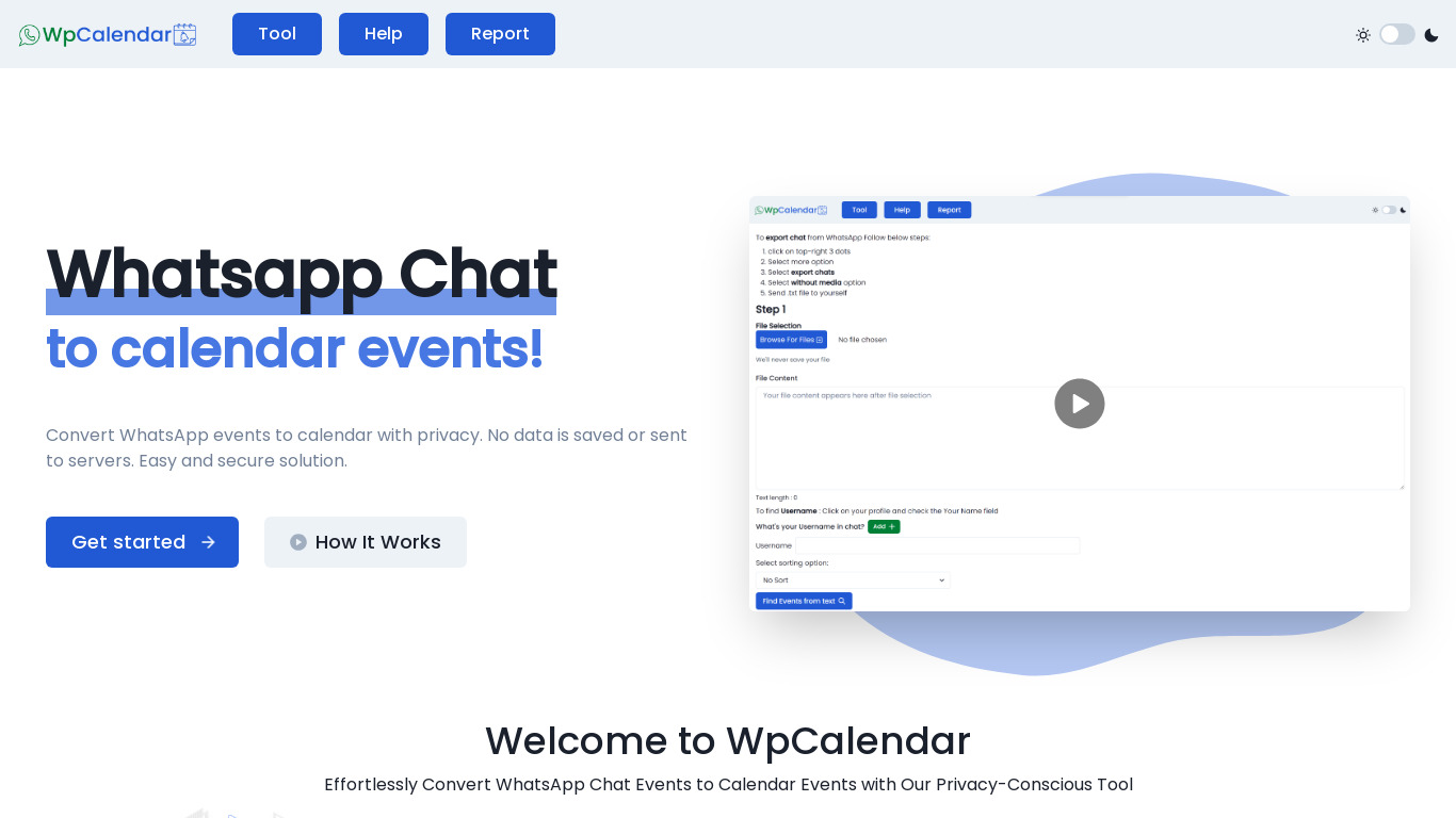 WpCalendar Landing page