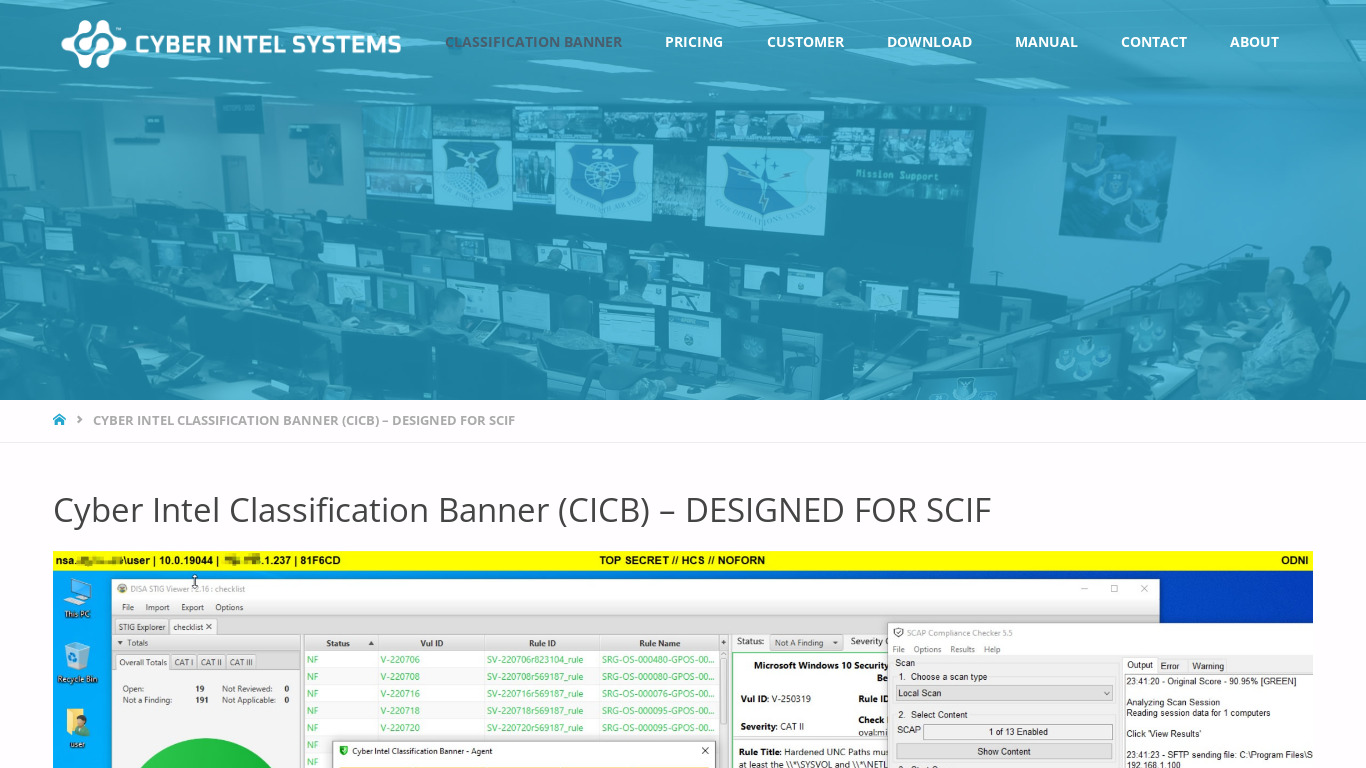 CYBER INTEL CLASSIFICATION BANNER Landing page