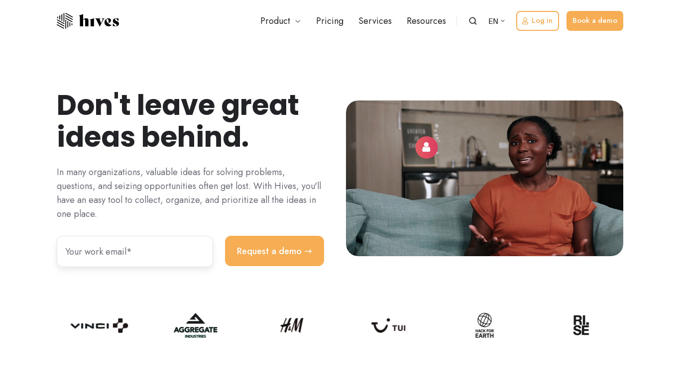Hives.co Landing page
