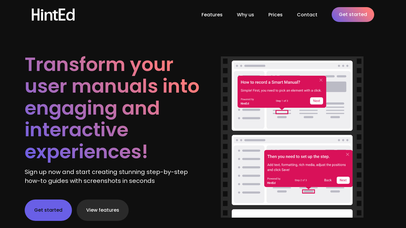 Smart Manuals by HintEd Landing page