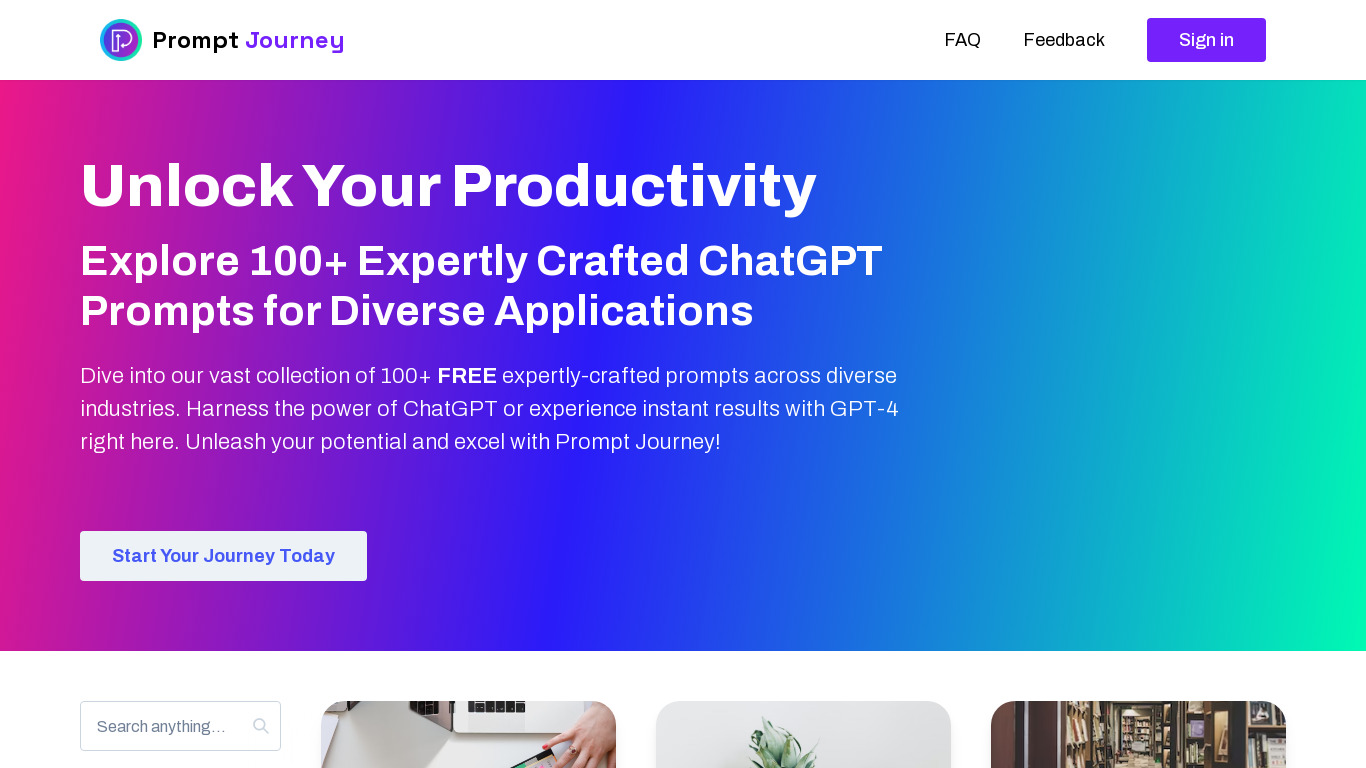 Prompt Journey Landing page