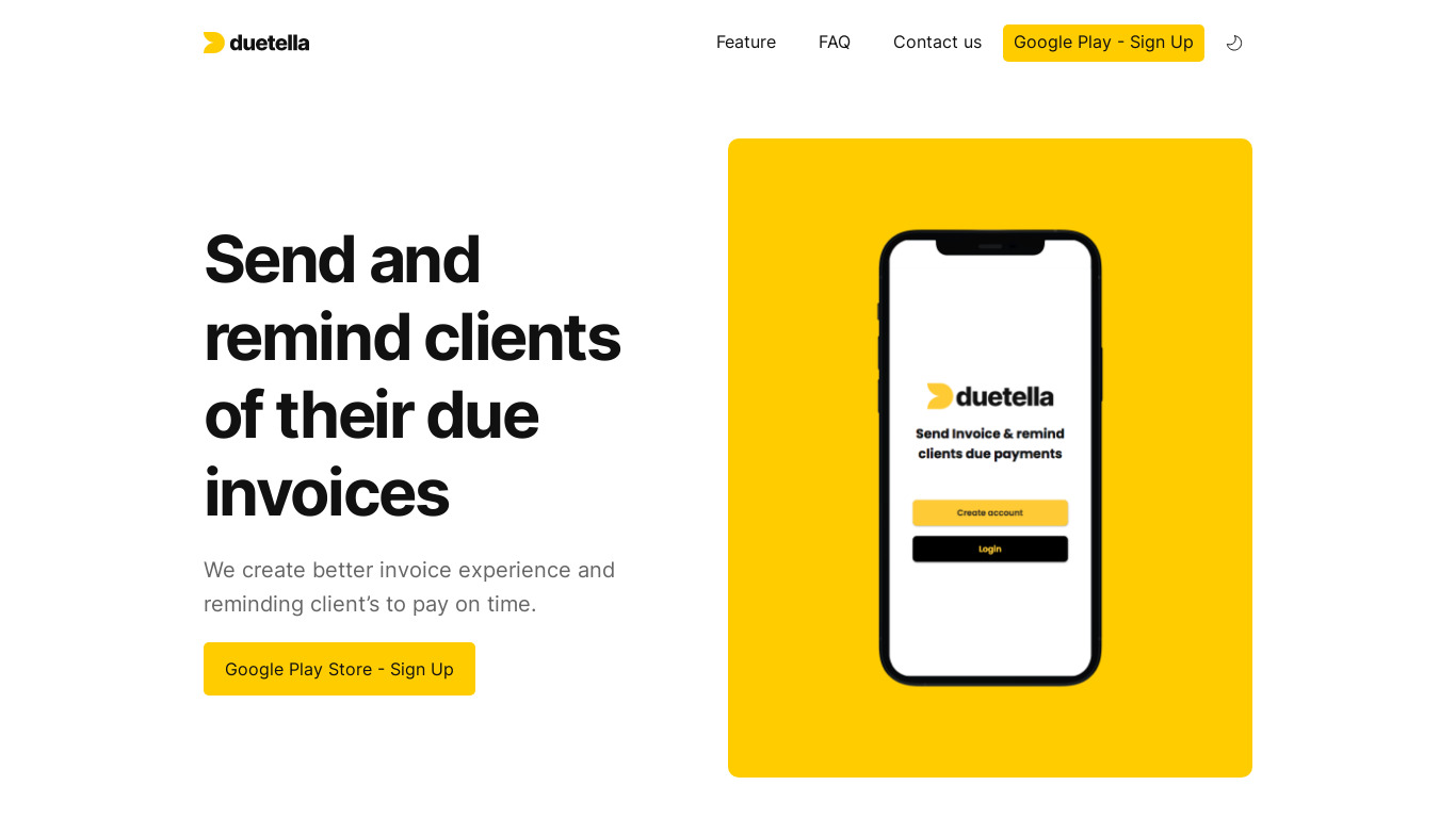 Duetella Landing page
