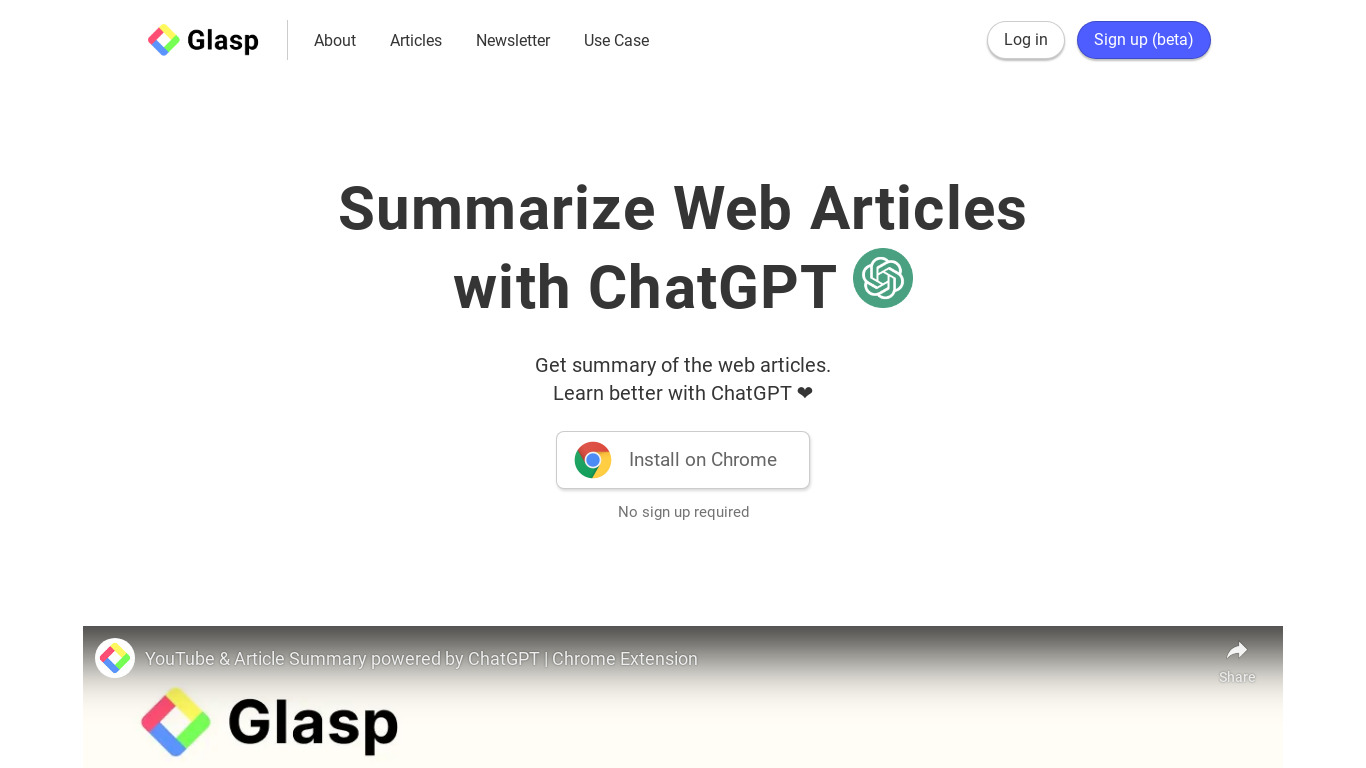 Article Summary powered by ChatGPT Landing page