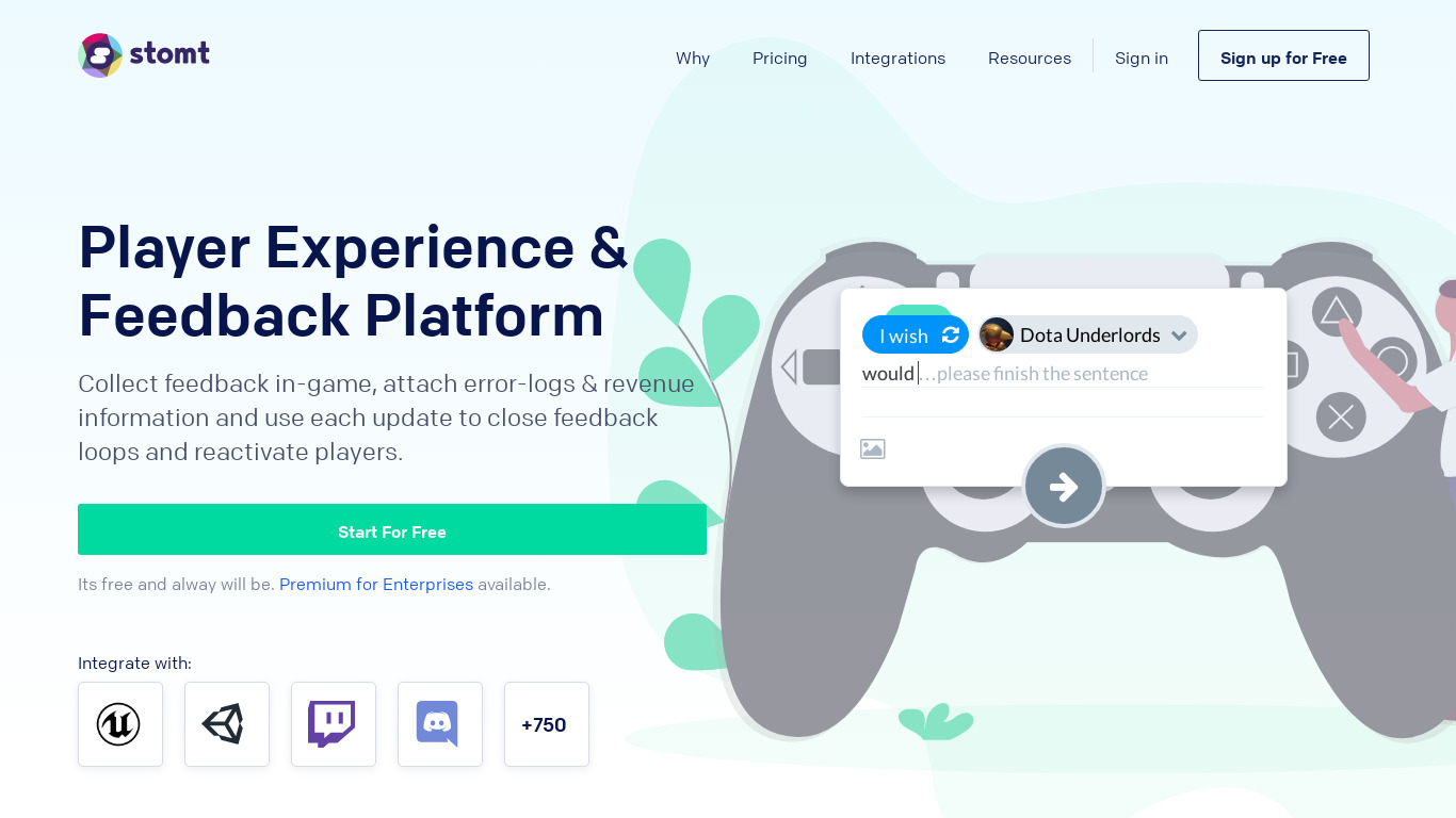 stomt Landing page