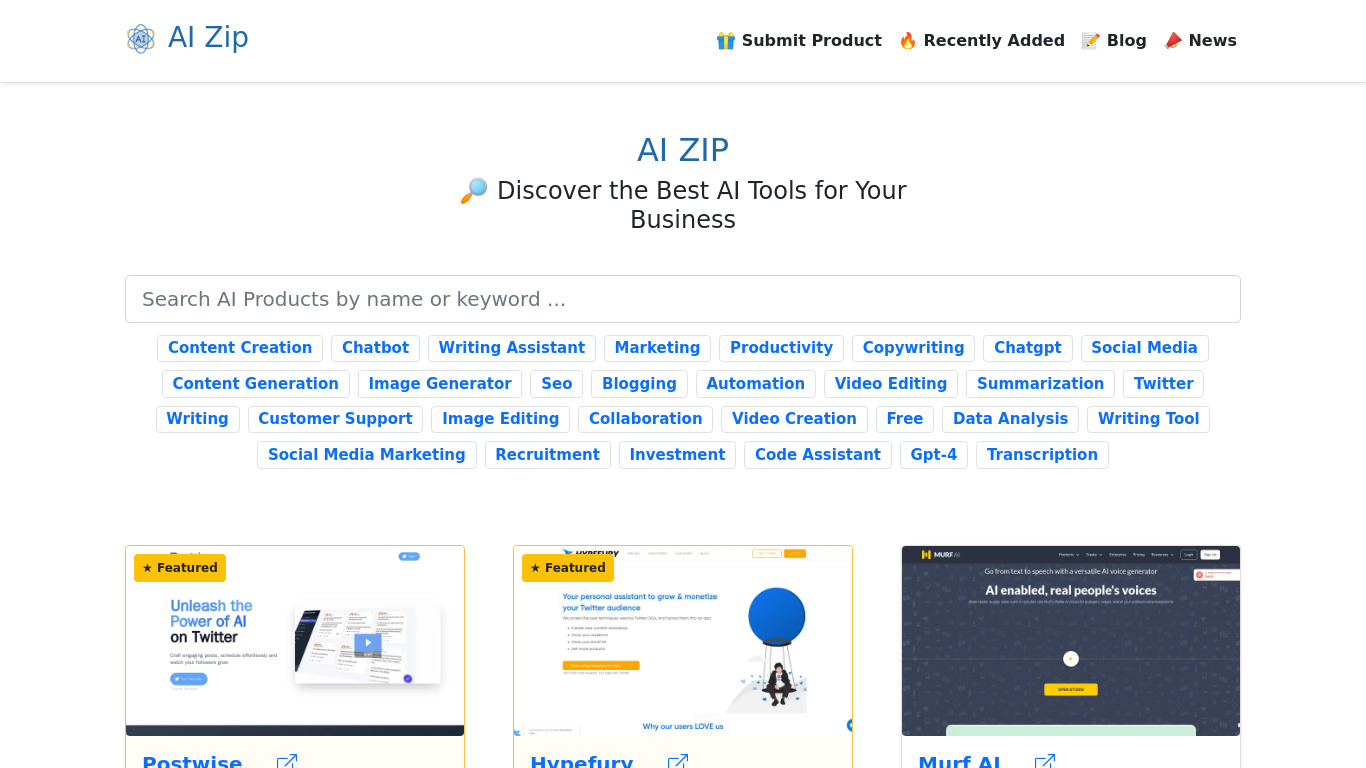 AI Zip Landing page