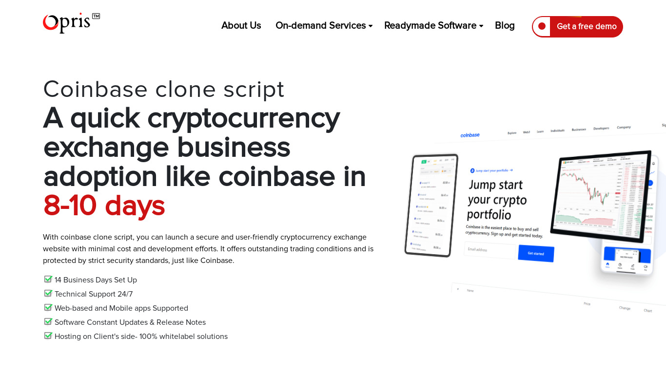 Opris Exchange Coinbase clone script Landing page