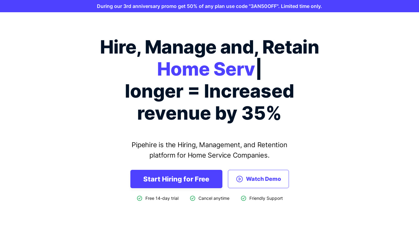Pipehire Landing page