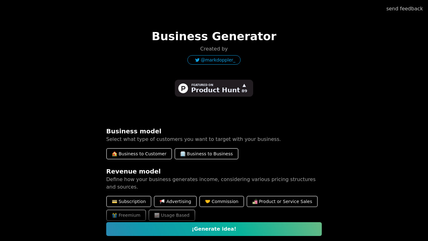 Business Generator AI Landing page