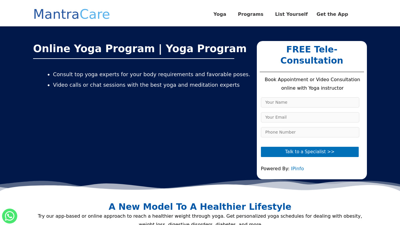 YogaMantra: Yoga & Meditation Landing page