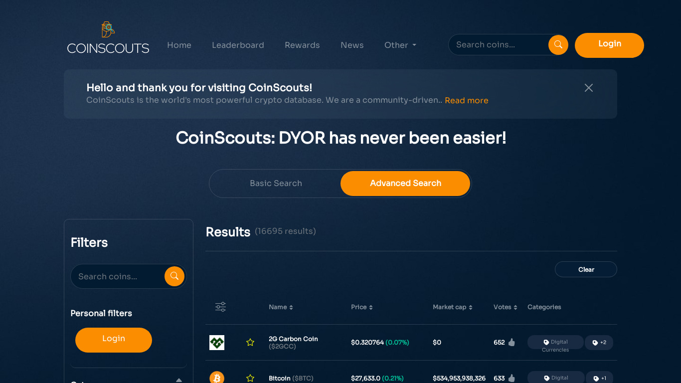 CoinScouts.io Landing page