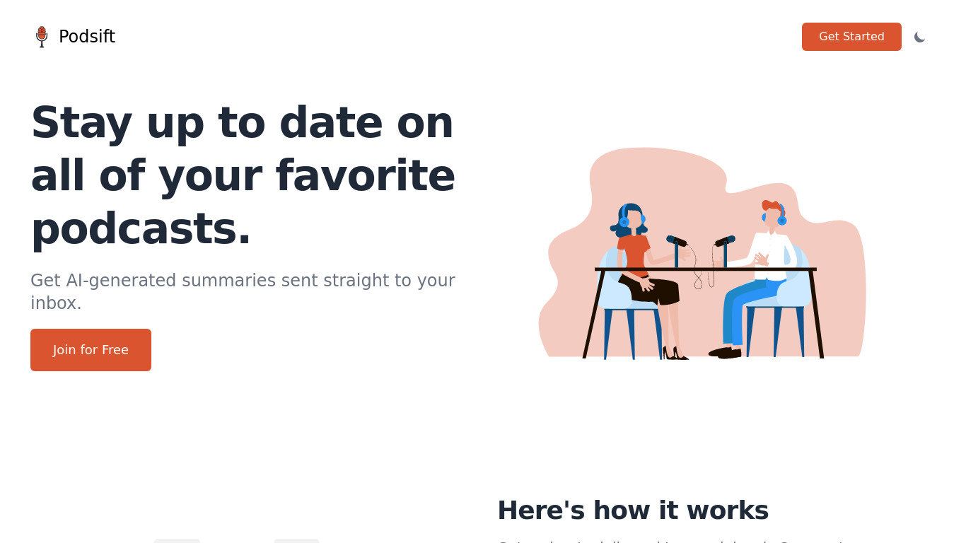 Podsift Landing page