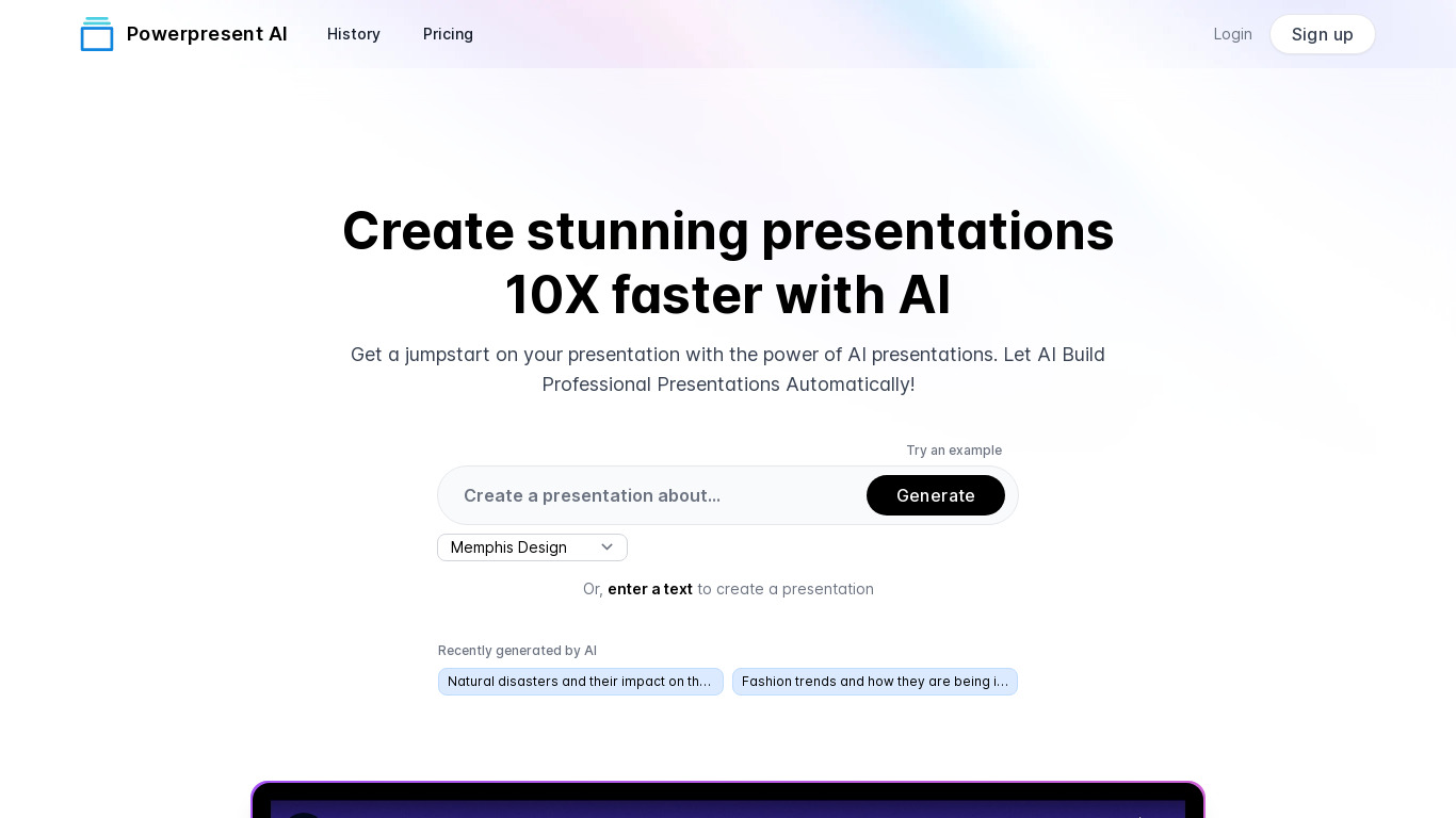 Powepresent AI Landing page