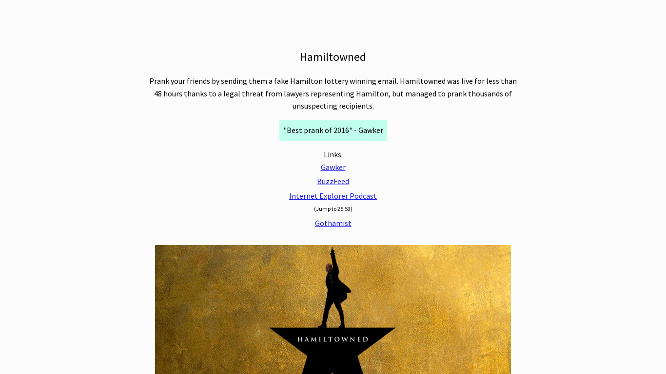 Hamiltowned Landing page