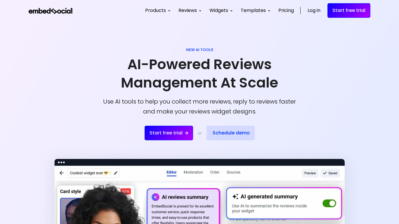 AI Reviews Management by EmbedSocial Landing page
