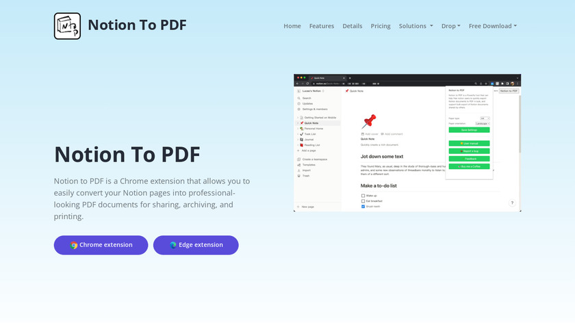 Notion to PDF Landing Page